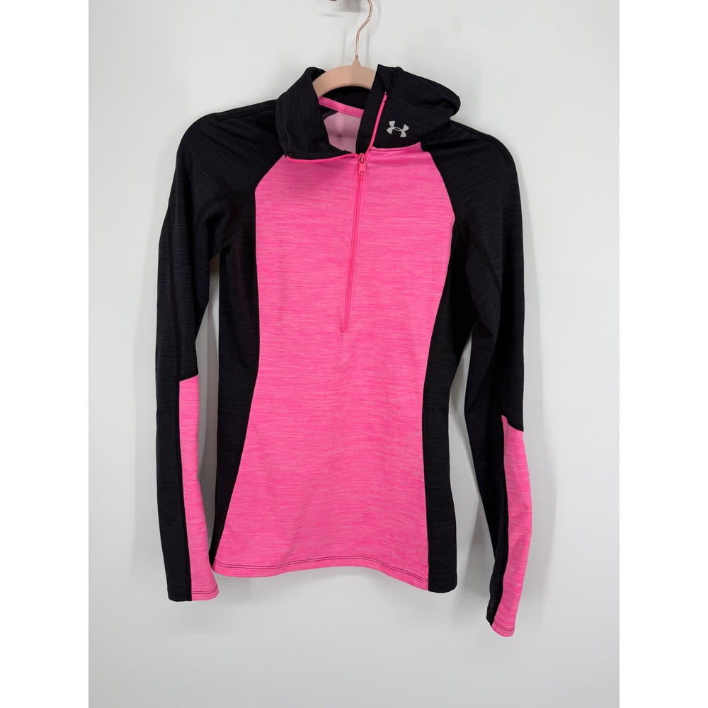 Under Armour Half-Zip Hoodie Women Small Pink Black Space-Dye Long Sleeve Top